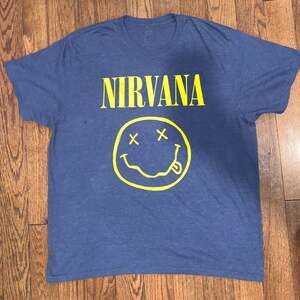 Nirvana Smiley Face Blue Graphic T-Shirt